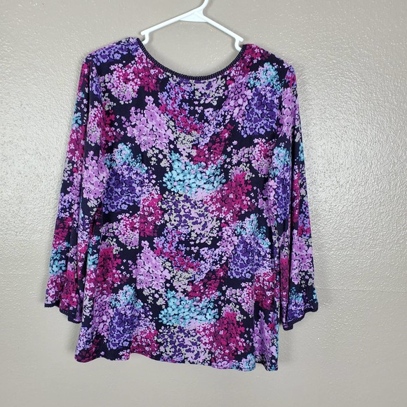 Art and Soul Jewel Tone Floral Boho Peasant Tunic w/Tie, Lace & Ruffles L - Picture 2 of 4